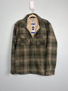 Voyager Mens Large Green Plaid Sherpa Lined Zip Up Jacket Casual Outdoor Shacket